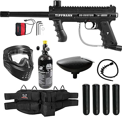 Maddog Tippmann 98 Custom Ultra Basic Paintball Gun Marker & Accessory Starter Package [HPA] | Silver Kit - Marker, 48ci/3000psi Compressed Air Tank, Mask, Hopper, Harness & Pods