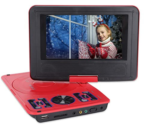 Lettore DVD Portatile, Lettore DVD con Schermo HD da 6,8 Pollici, Supporto Lettore DVD Mobile Girevole a 270 Gradi, Disco U/cassetta SD/MMC, con Telecomando, per Auto/bambini/casa/viaggi(EU-rosso)