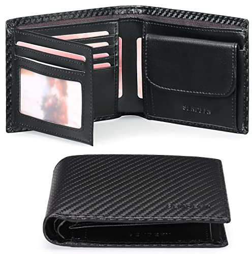 SENDEFN Portafoglio Uomo Bifold Vera Pelle, 10 Porta Carte di Credito Blocco RFID Portafoglio per Uomo con Tasca Portamonete, 2 Scomparti Banconote