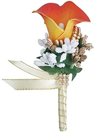 SHTGOI Spilla con Lilium Calla Artificiale, Bouquet di Fiori con Strass, Spilla Fatta a Mano con Pin di Sicurezza, Fiore da Appuntare, Accessorio per Corsetto, per Sposa e Sposo, Colore: Arancione