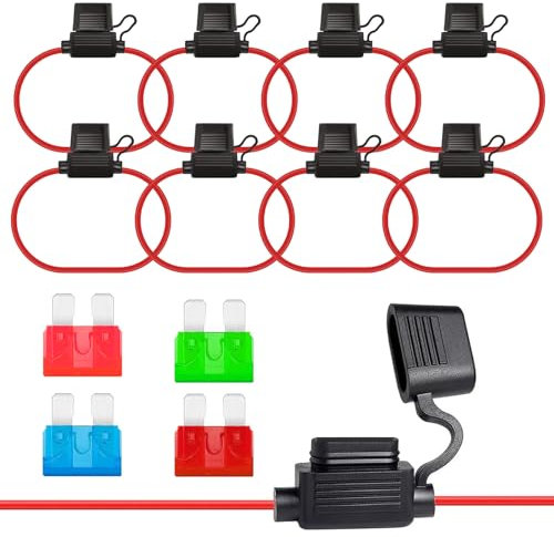 ALLECIN 8 Stück KFZ Sicherungshalter 14AWG Draht Flachsicherungshalter Inline 32V Sicherung Halter Wasserdicht Flachsicherung Fuse Holder mit 10A 15A 30A 40A Standard Flachsicherungen für Auto LKW