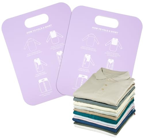 Garneck 2 Pack Shirt Folding Board: Clothes Folder Plate with Instructions for Use - Portable Adult Laundry Organizer for T Shirts Collared Dress Blouses, Travel Home Closet Storage, PP Purple