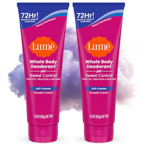 Lume Deodorante per tutto il corpo più controllo del sudore - Tubo di crema morbido - 72 ore controllo dell'odore e del sudore - senza bicarbonato, amante della pelle - 3,0 once (confezione da 2)