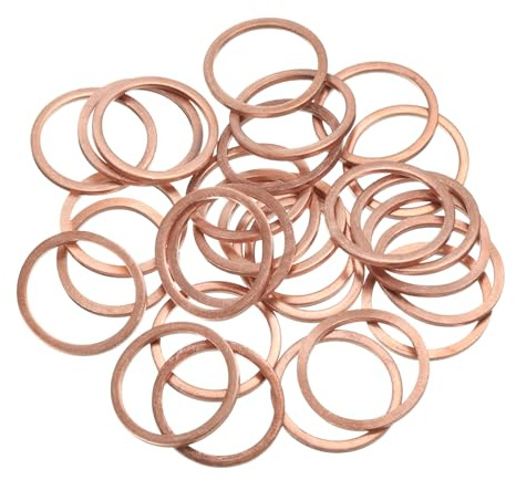 sourcing map Copper Sealing Ring Gasket 18mm ID 22mm OD Flat Fitting Washers for Sump Plugs Water Fuel Hydraulic Fittings Pack of 30,1.5mm Thickness