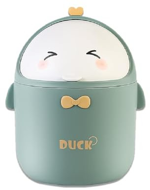 DYOUen Tisch Mülleimer mit Deckel Mini Mülleimer Netter Cartoon Mülleimer für Arbeitstische, Büros, Zuhause (grün)