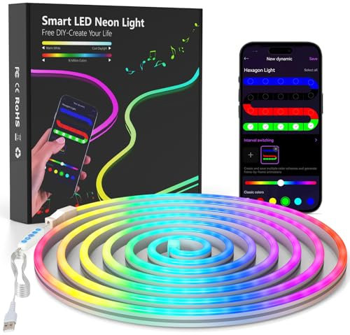 KIMIMARA Neon Striscia LED 3m - Striscia LED Flessibile in Silicone con APP, Sincronizzazione Musica, Forma DIY, Camera, Cortile, Giardino, Patio, Gaming, Decorazione Festa