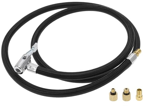 A ABSOPRO Tubo di prolunga per gonfiatore pneumatici Durevole 130cm M8x0.8 15.5mm OD Adattatore Tubo di prolunga per pompa aria Valvola pneumatico con adattatore filettato Nylon Nero 1 Set