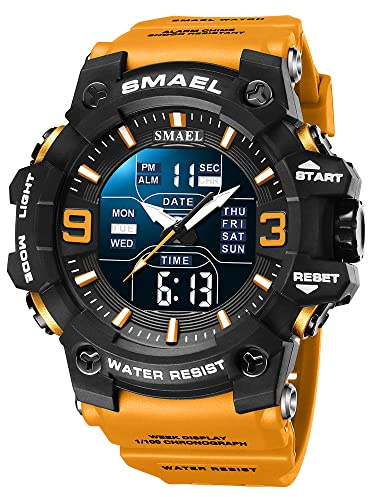 Reloj deportivo militar S-Shock de cara grande para hombre, resistente al agua, retroiluminación, alarma, cronómetro, reloj de pulsera resistente para entrenamiento, senderismo y aventura, Naranja-2,