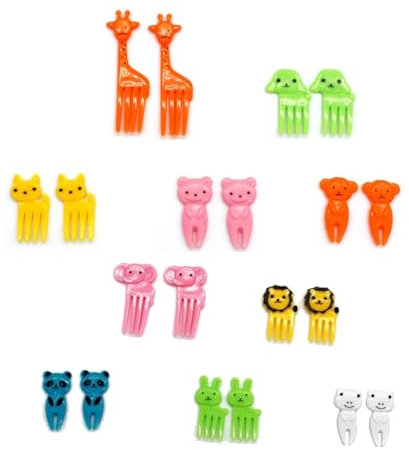 YIMVUNZ 20 pcs Forchettine Frutta Bambini Mini Forchette da Frutta a Forma di Cartone Animato Riutilizzabili Per Il Pranzo Festa Di Compleanno