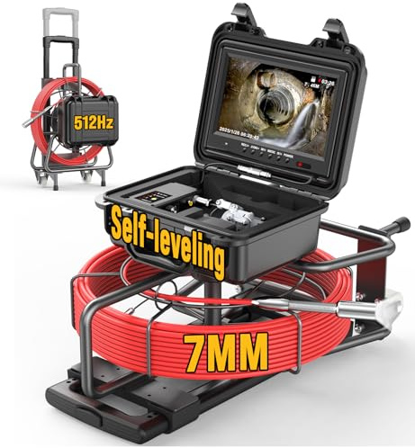 anysun Telecamera Endoscopica, 30M Videoispezione per Tubazioni con Autolivellamento, Contametri, Telecamera Ispezione Tubi Sonda 512Hz Integrata, Endoscopio 1080P da 9 con Cavo da 7 mm e Maniglia