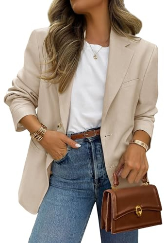PRETTYGARDEN 2025 Blazers for Women Business Casual Long Sleeve Lapel Open Front Suit Jacket Work Blazer with Pockets (Beige Apricot,Small)
