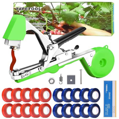 Machine à Attacher Les Plantes,Fourni avec 10 000 Clous et 20 Rouleaux de Ruban Adhésif de Couleur,Pince Attache Tomate,Attache Plante Grimpante, Concerner Jardin Fruits Légume Fleurs Vigne