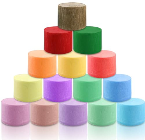 15 Rolls Krepppapier Bunt, Krepppapier Pastell, 4.5CMx25M Wasserfest, Party Bunt Kreppbänder, KreppbandBunt für die Hochzeitsdekoration Geburtstagsfeier Weihnachtsdekoration