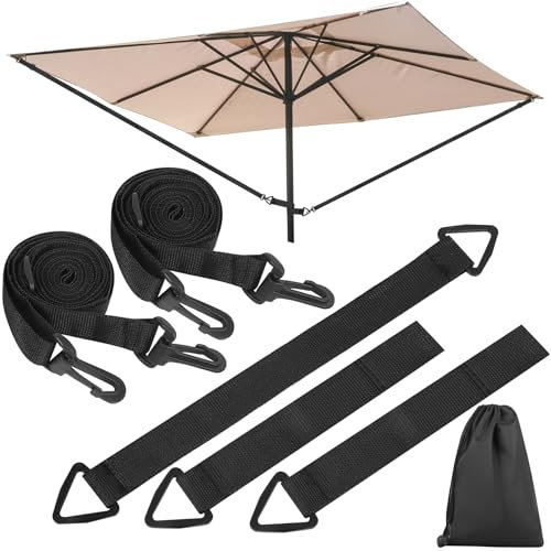 Xujinsongg 5 Pièces Harnais de Sécurité pour Parasol, Sangles Réglables pour Parasol, Fixation Anti-Vent Résistante aux Intempéries, Accessoire pour Parasol à Manivelle, avec Sac de Rangement