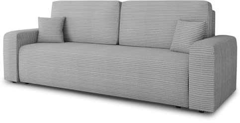 Schlafsofa Spark – Sofa mit Schlaffunktion und Bettkasten, Bonellfederkern, Cordbezug, große Schlaffläche, modernes Polstersofa & Bettsofa (Grau (Poso 110))