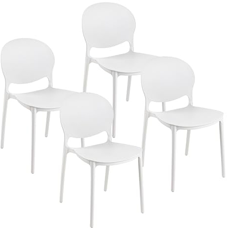 Baroni Home Set 4 Sedie in Plastica Bianca – Impilabili, Senza Montaggio, Facili da Pulire, con Gommini Antiscivolo, per Cucina, Soggiorno, Sala da Pranzo, 46x50x80 cm