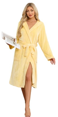 HEARTNICE Womens Dressing Gown, Soft Shawl Collar Warm Spa Dressing Gowns(Blue Green,S/M)