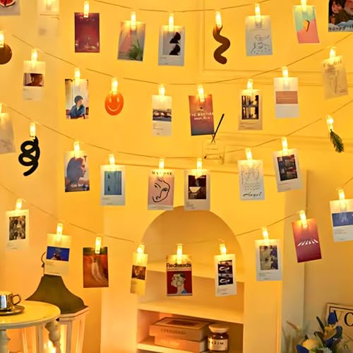 ZAIYW Stringa di luci con 40 clip, 6 m, 40 LED, con timer automatico, 8 modalità di illuminazione, alimentata a batteria, per camera da letto, matrimonio, festa di compleanno