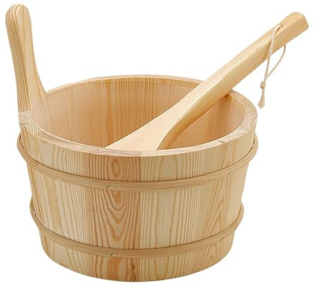 Set Secchio e Mestolo per Sauna | Accessori Spa Per Sauna | Accessori Doccia in Legno Antigoccia 4L per Bagno Turco da Appartamento Giardino Esterno Bagno Casa Hotel