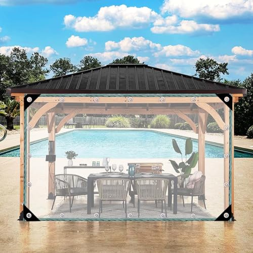 Rideaux de bâche transparente – Bâche en plastique PVC pour protection des plantes avec œillets, panneaux latéraux transparents pour pergola, tonnelle, terrasse, jardin