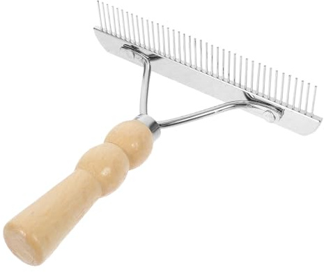 Minkissy Peigne de nettoyage pour poils de cheval - Poignée en bois - Brosse de nettoyage ergonomique antidérapante - Pour le toilettage et le nettoyage du pelage