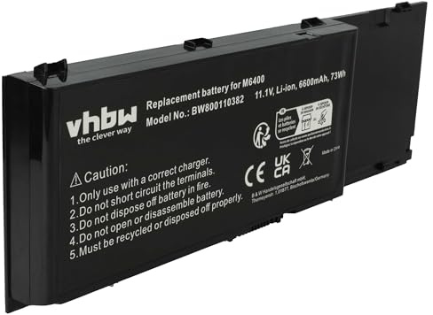 vhbw Akku kompatibel mit Dell Precision M2400, M4400, M6500, M6400 Notebook (6600 mAh, 11,1 V, Li-Ion)