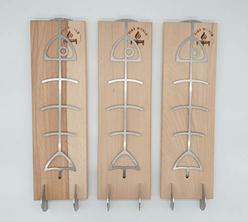 Fire World - Lot de 3 planches à saumon flammé - Planche à saumon flammé avec support en acier inoxydable - Planches à saumon en hêtre - Planche à saumon - Brasero - Planche à fumer - Fabriqué en