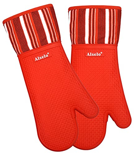 Alselo Silicone Oven Mitts Set, Heat Resistant 550 Degree,7.5x16