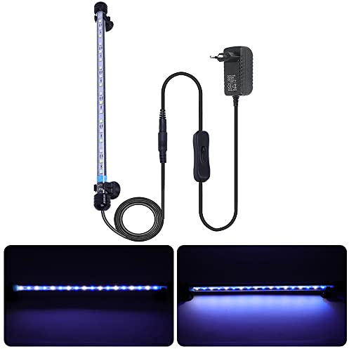 VARMHUS LED Acuario Iluminación, Lámpara LED para Peceras Resistente al Agua Luz para (Azul+blanco 37cm)