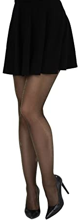LORES Medias italianas brillantes para mujer con lurex, Calcetería semitransparentes, lencería sexy brillante, pantimedias, Nero Oro L