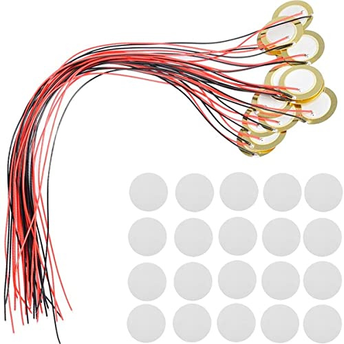 Youmile 20 st 27 mm Piezo-skivor Piezo-pickup med ledningar mikrofon trumutlösare akustisk pickup ringklocka trumgitarr med dubbelsidigt självhäftande skumklistermärke