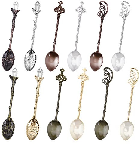 Chostky Retro Coffee Spoons, Crystal Alloy Spoons, Creative Tableware Dessert Spoons, Vintage Carved Tea Spoons for Coffee Sugar Dessert Cake Ice Cream Soup Home Office Party Supplies (12PCS Spoons)