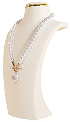 GemeShou Beige necklace display stands for selling, Velvet necklace storage organizer, Necklace mannequin jewelry bust holder for boutique store【Beige-Medium height 26 cm】