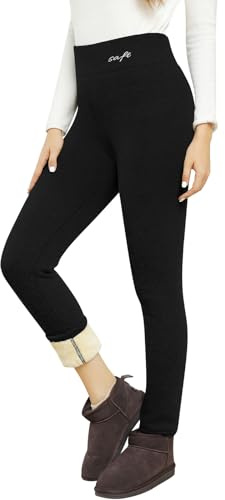 PASUDA Legging Polaire Femme Hiver Chaud Pantalon Thermique Leggings Taille Haute Extensible Slim Côtelé Collant Épais Casual Tights Pantalon Sport Running d'hiver (Noir, S)