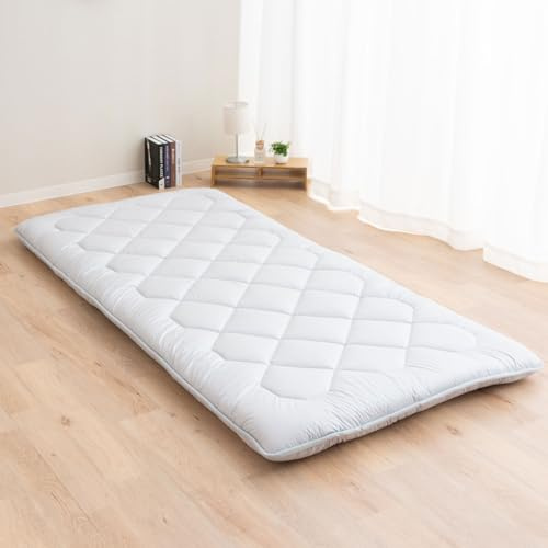 EMOOR Japanese Floor Mattress Futon Mattress Anti-Sag Small-Single Made in Japan 100% Cotton Chip Foam Gray, Shikibuton Foldable Sleeping Bed Tatami Mat