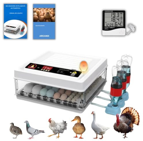 Arcanix Incubadora de Huevos Automática 30 Huevos Gallina 75 Codorniz - Incubadoras con Volteo Automatico Control de Temperatura y Humedad, Termómetro Higrómetro Chocadeira Ovos Automatica