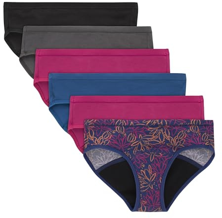 Hanes Girls' Hipster Period Underwear, Comfort, Period. Panties, Moderate Protection, 6-Pack