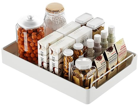 Cnwinu Tiroir télescopique coulissant pour armoire de cuisine avec poignée, tiroir extensible de cuisine, étagère à épices, organisateur de tiroirs, tiroir télescopique pour équiper (blanc)