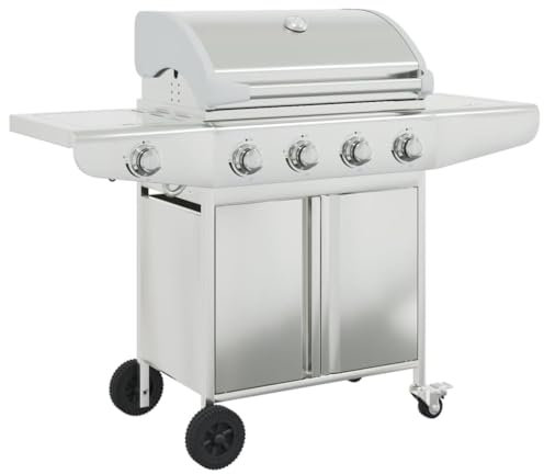 vidaXL Barbecue à gaz avec 5 brûleurs argenté acier inoxydable, grill extérieur, cuisine extérieure, barbecue, barbecue avec rangement