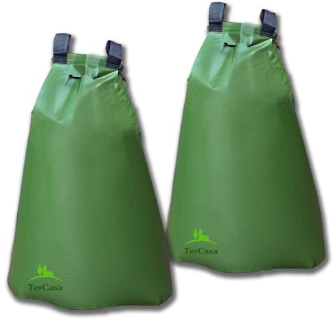 TerCasa 998112 Bevattningssäck för träd 75 liter, med 2 vattensäckar av robust PVC, vattenpåse för skonsam bevattning över 11 timmar, trädpåsar med dragkedja och bärslingor
