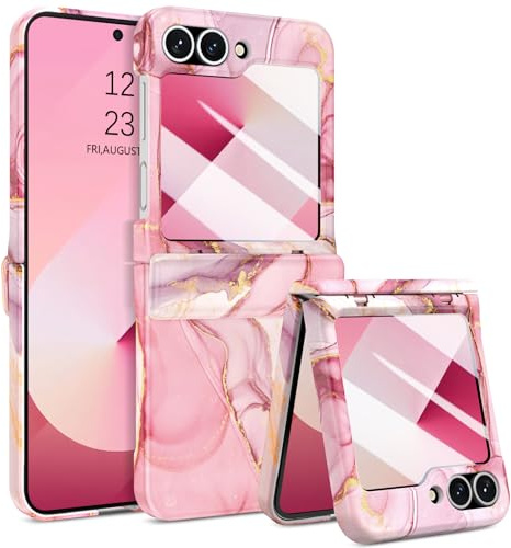 YINLAI for Samsung Galaxy Z Flip 7 FE & Z Flip 6 Case, Marble Pattern, Full Body Rugged Drop Shockproof Protection, Women Case, Rose Pink