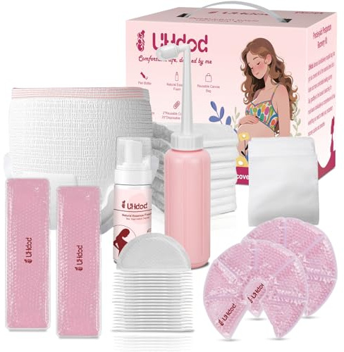 UHdod Postpartum Essentials Kit for Labor Delivery, Cooling Foam, Upside Down Peri Bottle, Nursing Pads & Breast Ice Packs