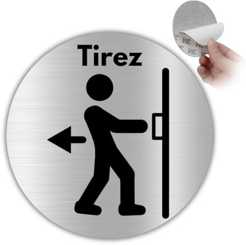 LEIASA | Panneau Adhésif Tirer Porte - Diamètre Ø 100 mm - Épaisseur 0,8 mm - Aluminium - Panneau - Autocollant 3M Direction - Signal Tirer Porte