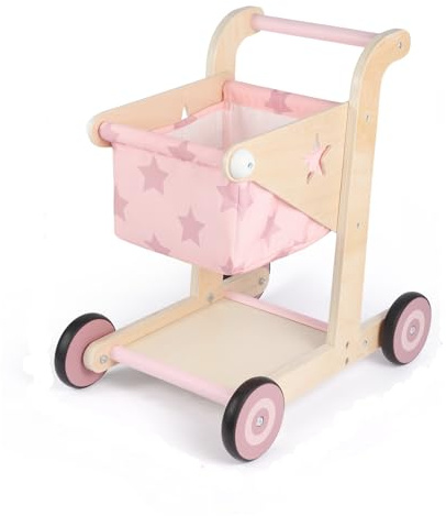 Asweets 2-in-1 Lauflernwagen Holz, Puppenwagen zum Schieben und Ziehen, Baby Walker, Kleinkindspielzeug, Geschenk für Kleinekinder ab 12 Monate+ (Pink)