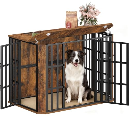 Hzuaneri Jaula para Perros Tipo Mueble, Casa para Mascotas con 3 Puerta, Jaula Madera, 66 x 108 x 77 cm, XL, Marrón Rústico DFC87801B