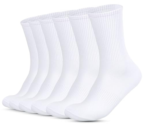 Huiguli 6 Paires Chaussettes de Sport Femme Homme, Chaussette en Coton Uni, Chaussettes Blanches Douces et Respirantes pour Tennis Athletic Randonnée Marche