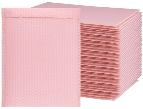 HOZEON 10 x 12 Inch Bubble Mailers 50 Pack - Waterproof Self Seal Padded Envelopes, Light Pink Shipping Bags for Books Clothes, Small Business Packaging
