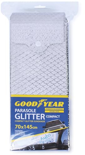 Goodyear Parasol Coche Delantero 70x145 cm Dobleface con Ventosas - Protección Solar Parabrisas Universal - Gris Escamas Grandes - Anti-UV, Térmico, Plegable - Accesorios Coche Verano