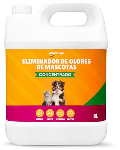 PLANTAWA Eliminador de Olores de Mascotas Concentrado 5L | Limpiador enzimático para orina perros y gatos | Neutralizador de olores hogar, alfombras, sofás y coche | Fórmula eficaz y segura