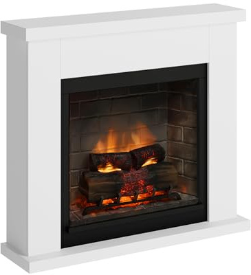 TAGU Frode elektrisk kamin med PowerFlame 2, värmare och termostat, sprakande ljud, Wi-Fi och stämningsbelysning (Ren vit)